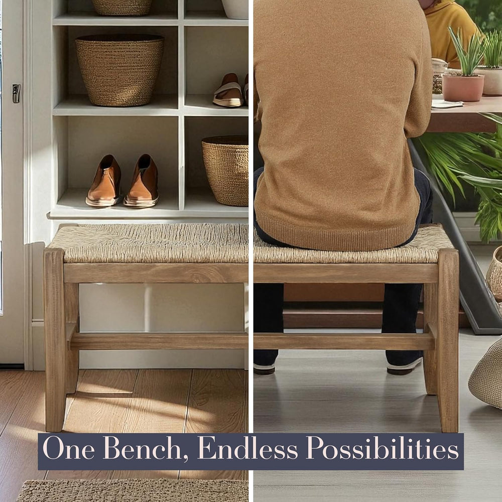 Alaterre Newport Solid Wood Entryway Bench with Rush Seat, Natural