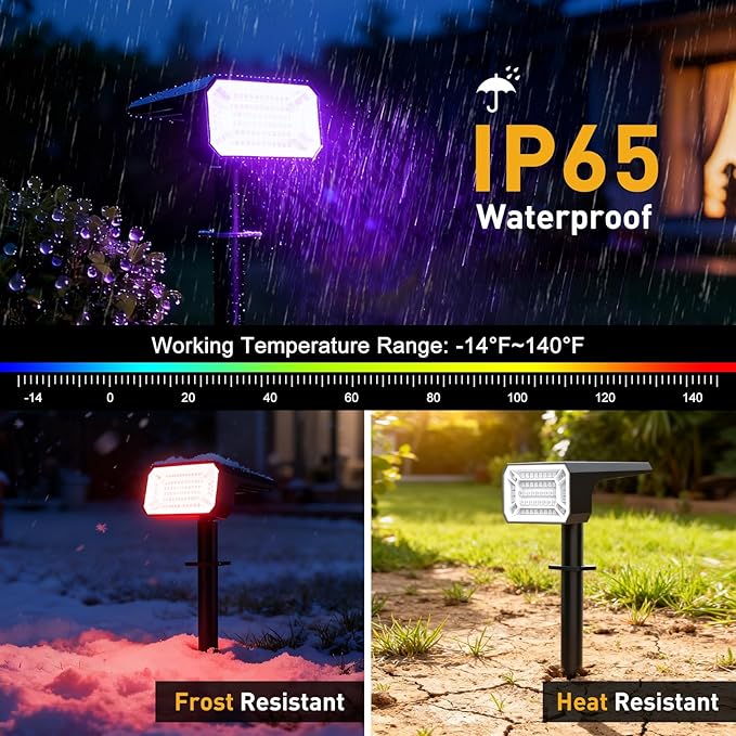 Solar Color Changing Spot Lights Outdoor Waterproof IP65, [8 Pack/32 LED/7 Mo...