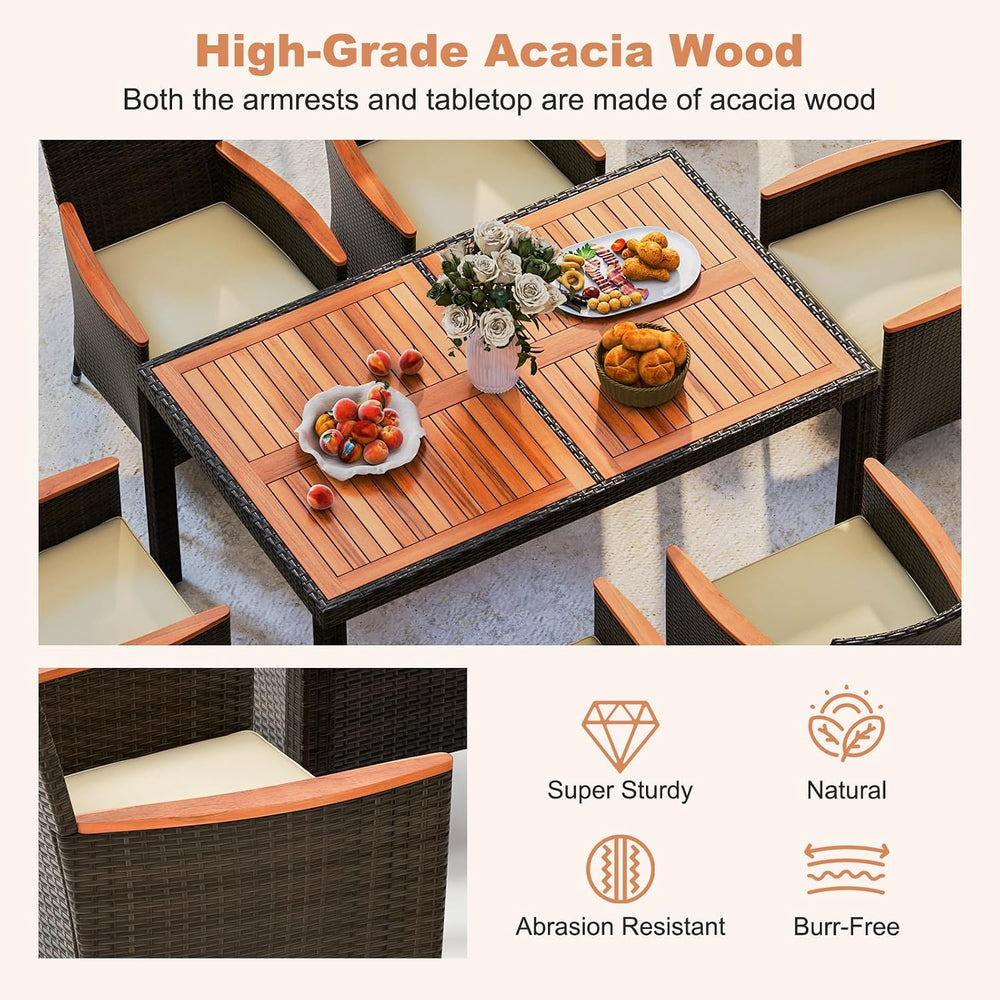 HAPPYGRILL 7 Pieces Rattan Wicker Patio Dining Set, Outdoor Dining Set with C...