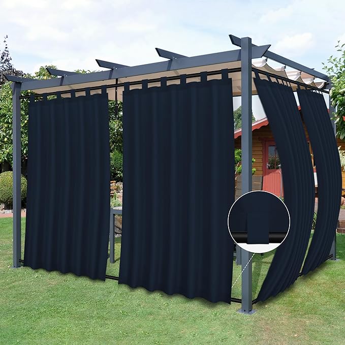 Easy-Going Outdoor Patio Curtains Detachable Tab Top Windproof Weatherproof C...