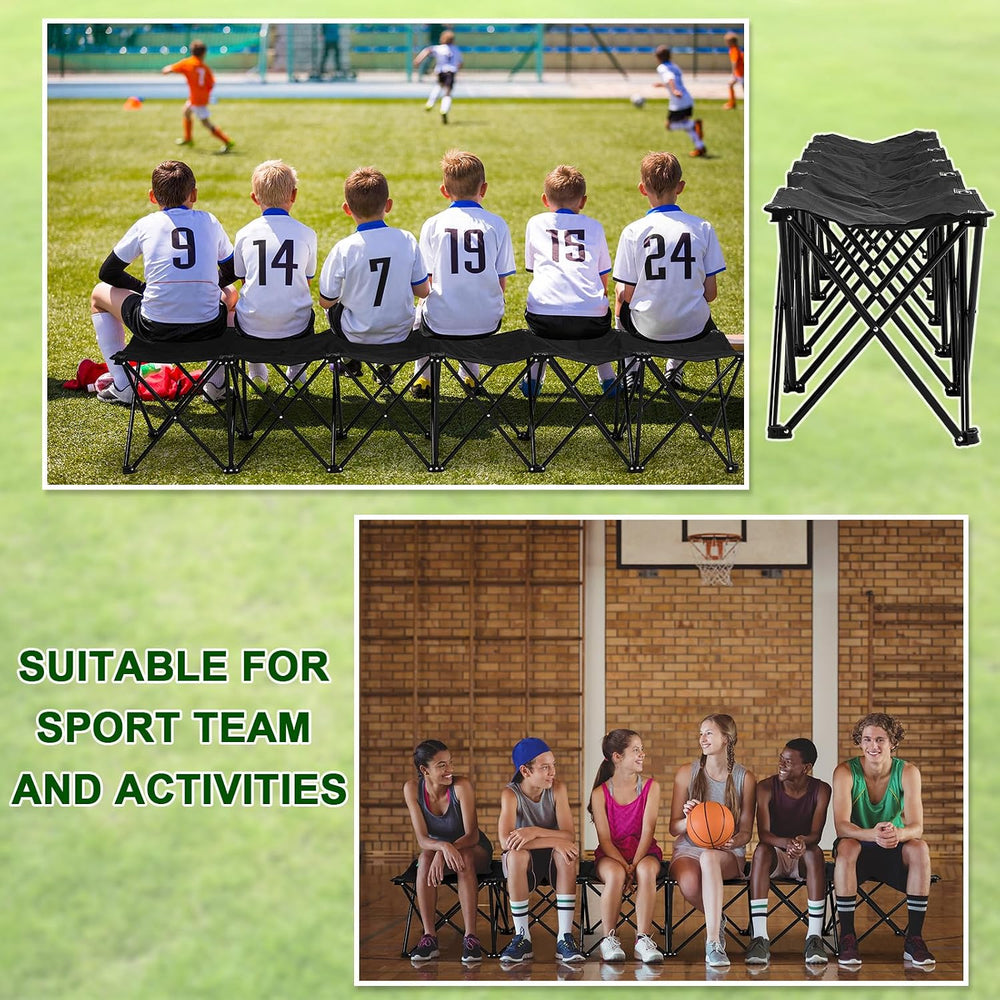 GlikCeil 6 Seats Black Folding Soccer Team Bench Portable Seat for Sports