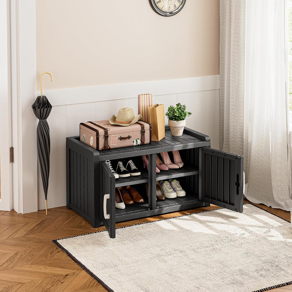 Bifanuo Shoe Storage Cabinet, 2-Door Outdoor Storage Bench with Adjustable Sh...