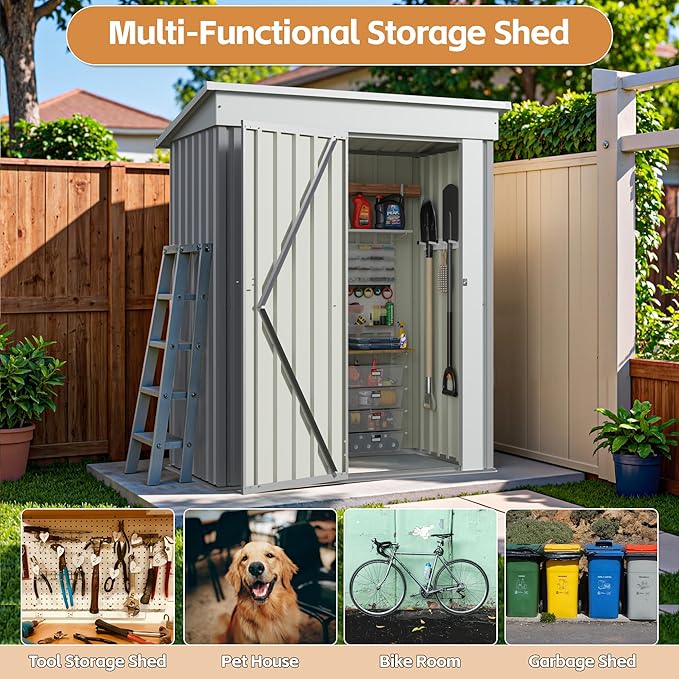 Greesum 5×3 FT Outdoor Storage Shed, Metal Storaged Sheds Without Floor, Tool...