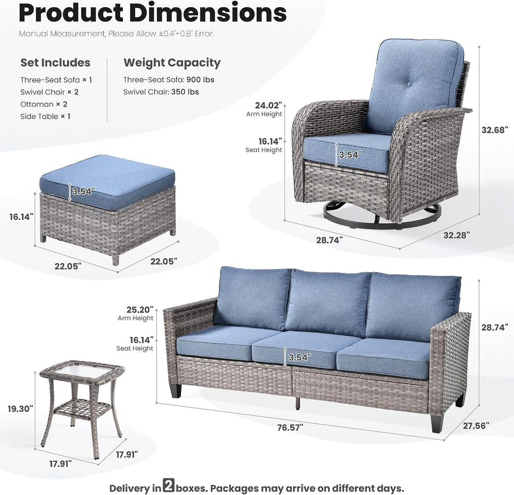 ovios 6 Pieces Patio Furniture Set, Outdoor Wicker Sofa Couch with Swivel Gli...