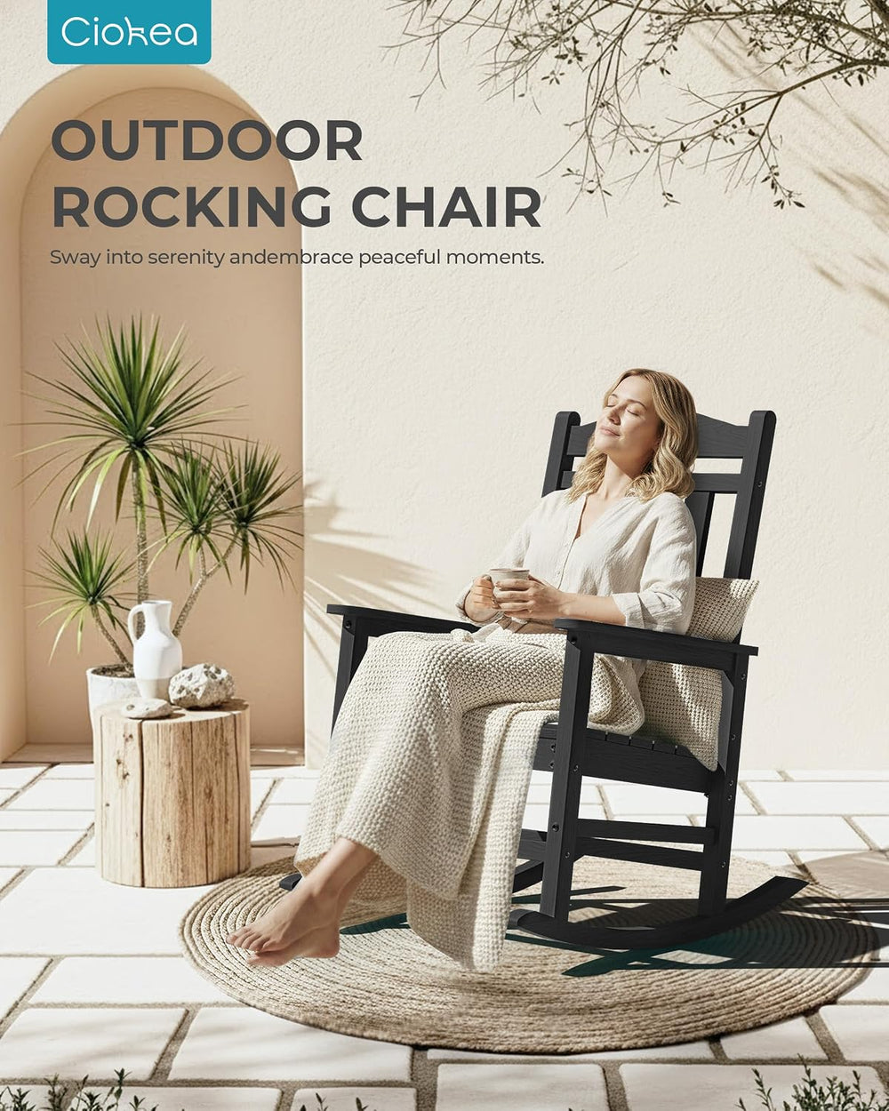 Ciokea Oversized Outdoor Rocking Chair, 380lbs Heavy-Duty Large Patio Rocker,...