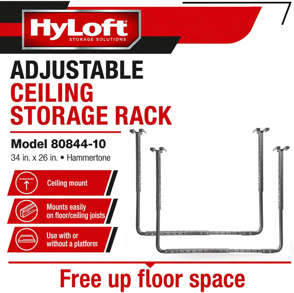 HyLoft Adjustable Garage Ceiling Mount Storage Rack Kit, Ceiling Shelving Mou...