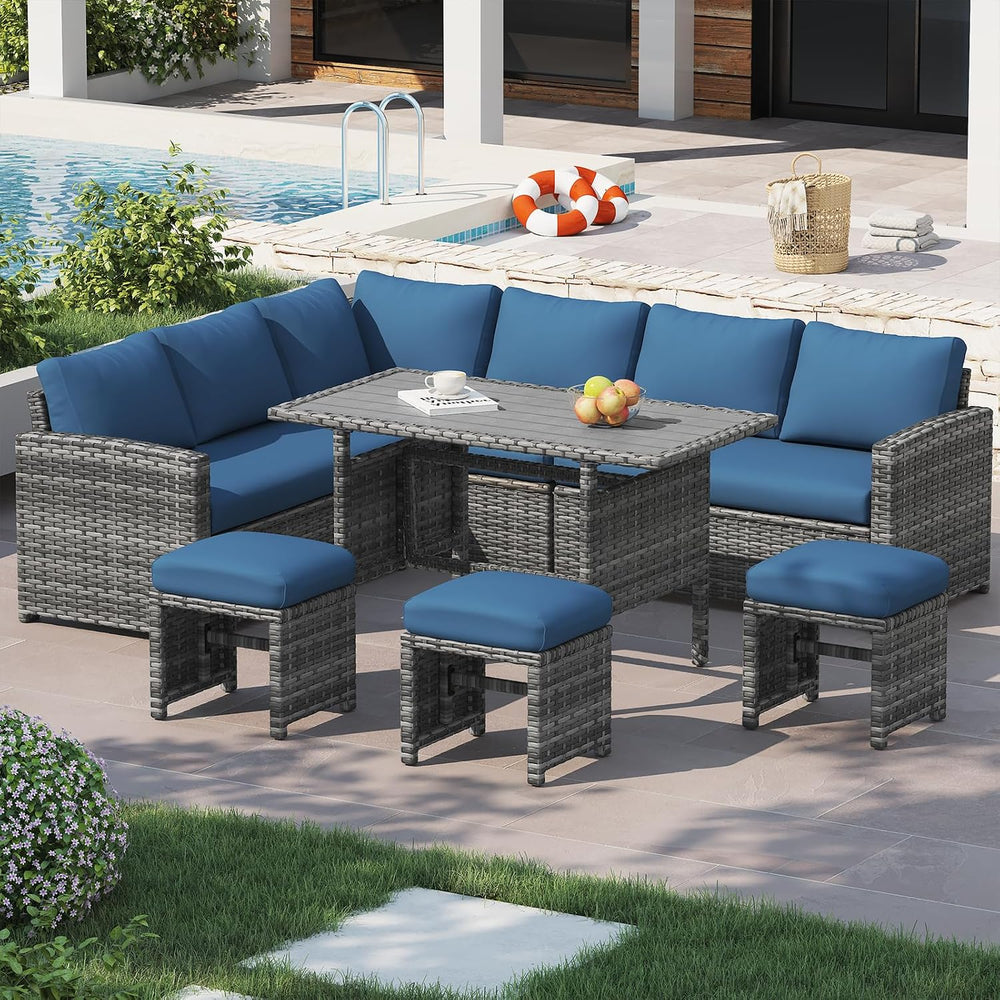 7 Pieces Patio Furniture Set, Outdoor Sectional Sofa Conversation Set, All We...