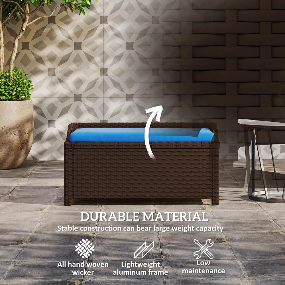 Outsunny 34 Gallon Outdoor Wicker Storage Bench Deck Box Blue