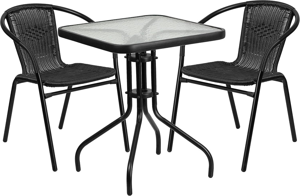 Flash Furniture Lila 23.5'' Square Glass Metal Table with 2 Black Rat...