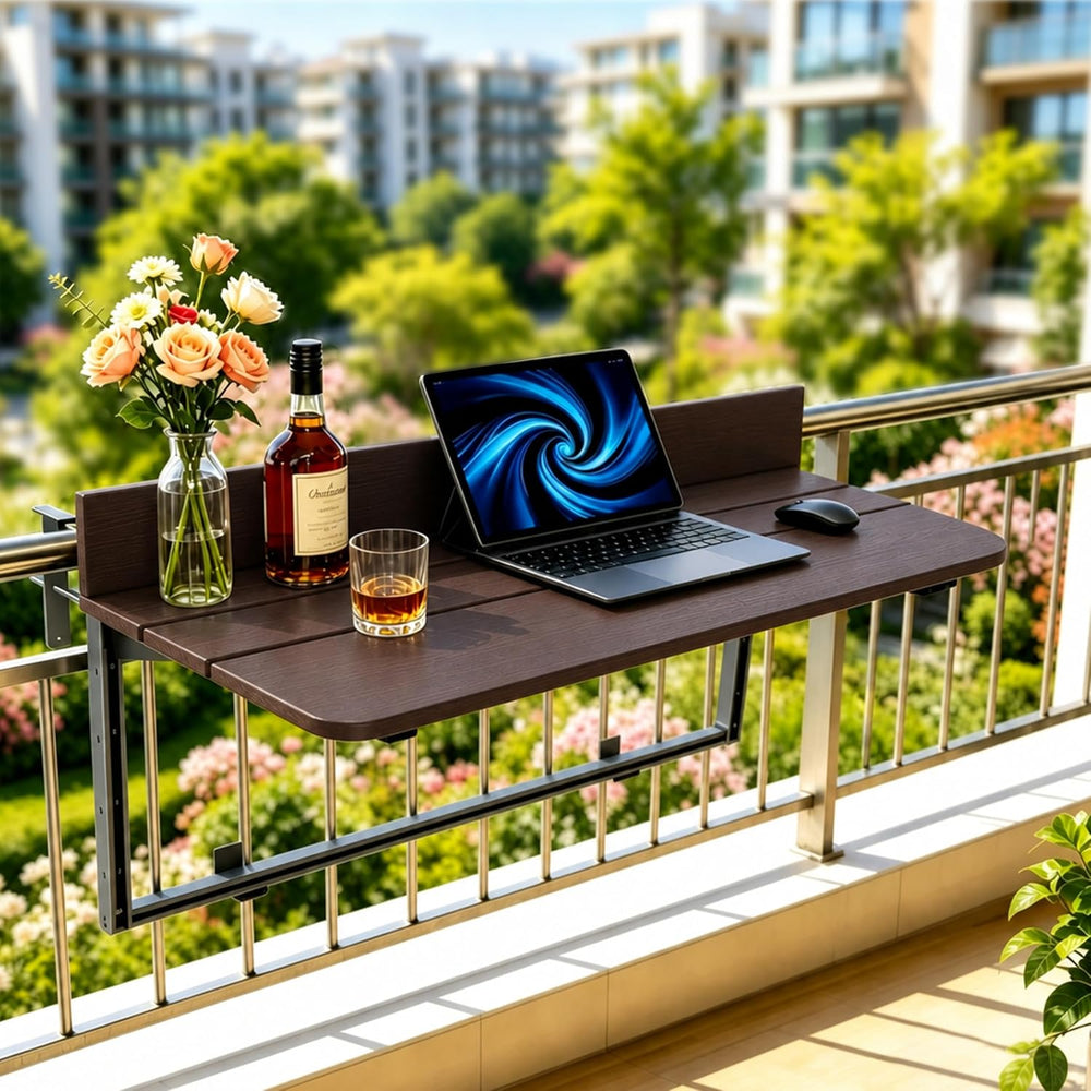 Foldable Balcony Bar Table for Railings, Folding Hanging Deck Rail Table for ...