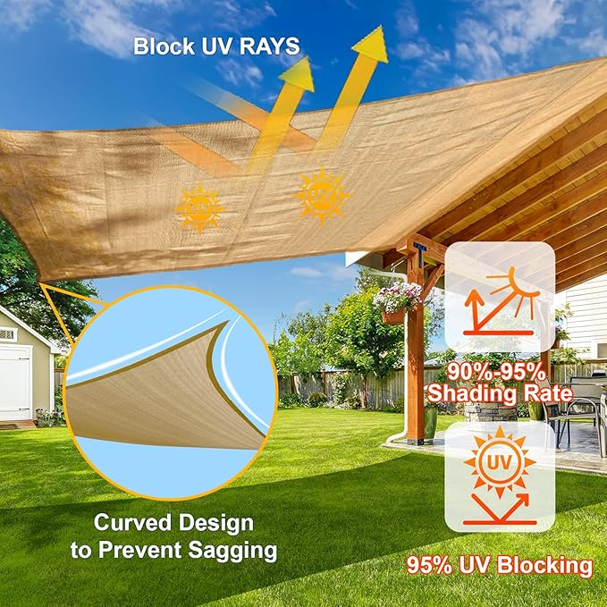 SUNLAX Sun Shade Sail 10' x 13' Sand Rectangle Canopy Sail Shade Cove...