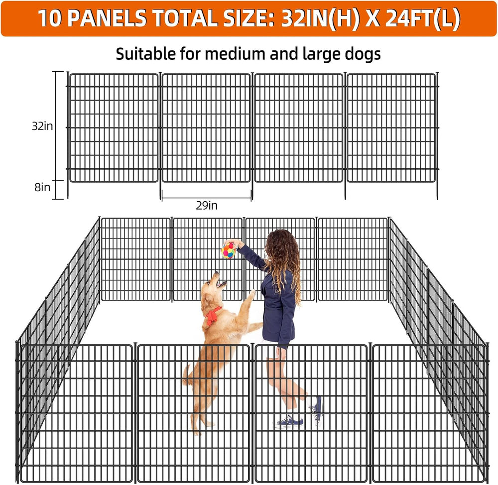 10 Panels No Dig Fence with Gate, 32 in(H) X 24 ft(L) Garden Decorative Fence...