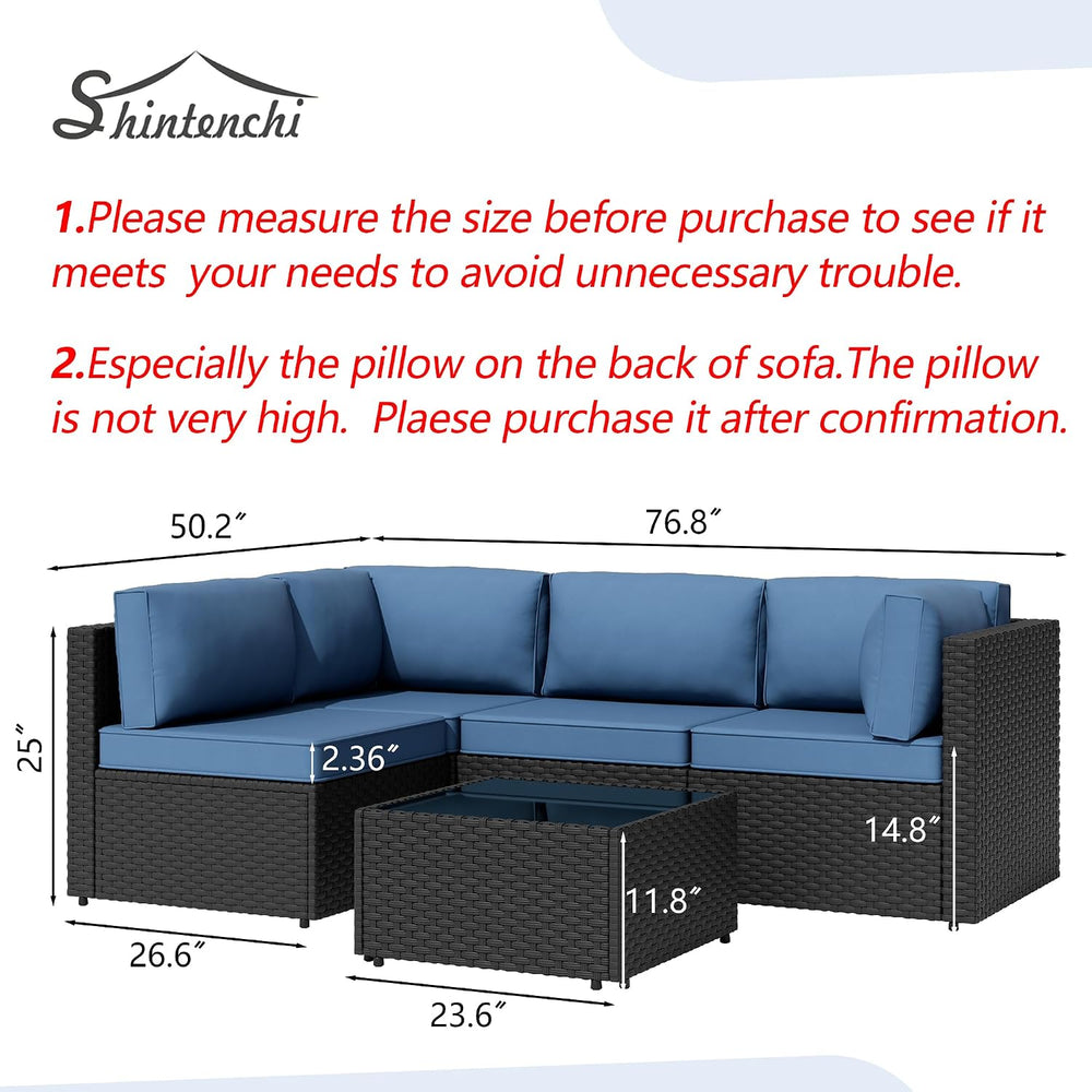 Shintenchi 5 Pieces Outdoor Patio Sectional Sofa Couch, PE Wicker Furniture S...