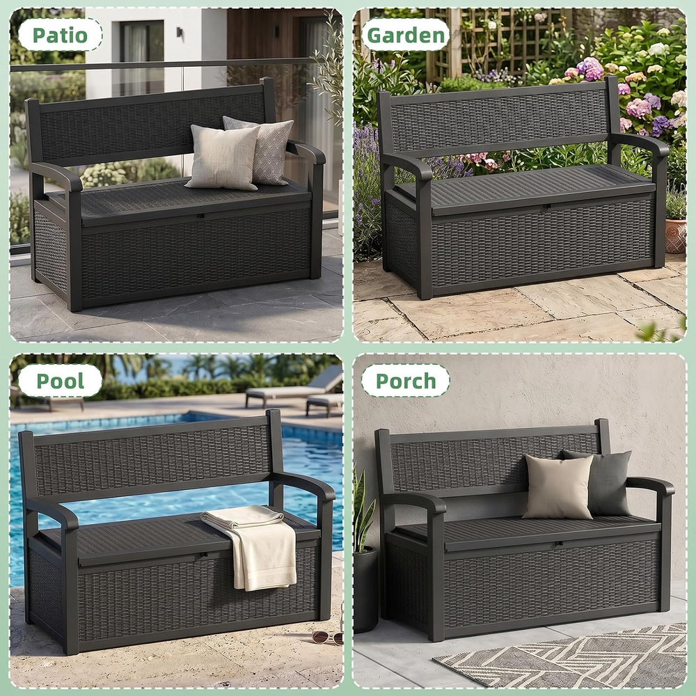 80 Gallon Outdoor Storage Bench Waterproof Resin Lockable UV Resistant Deck B...