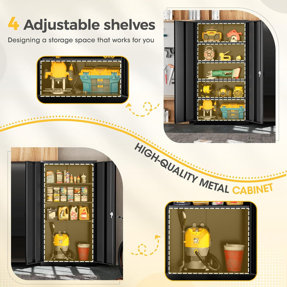 72" H Metal Storage Cabinet with 2 Doors and 4 Adjustable Shelves, Black...