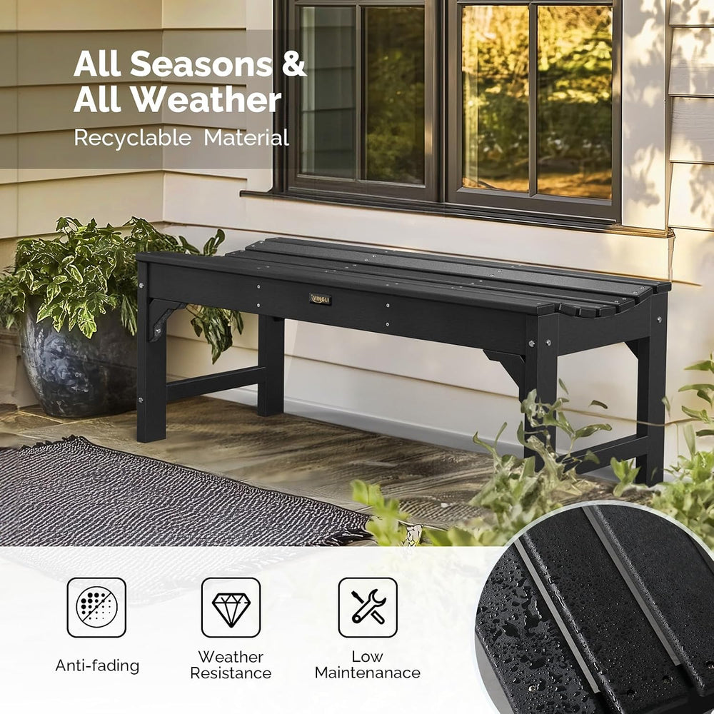 VINGLI Outdoor Bench Garden Bench HDPE Porch Bench, All-Weather Patio Bench, ...