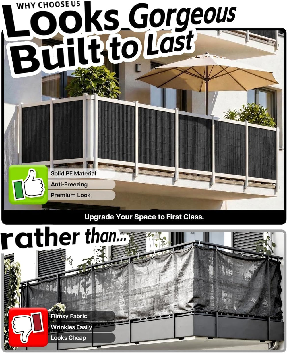 paramondo No Drilling Natural Privacy Fence Screen, Black, 3×10 FT