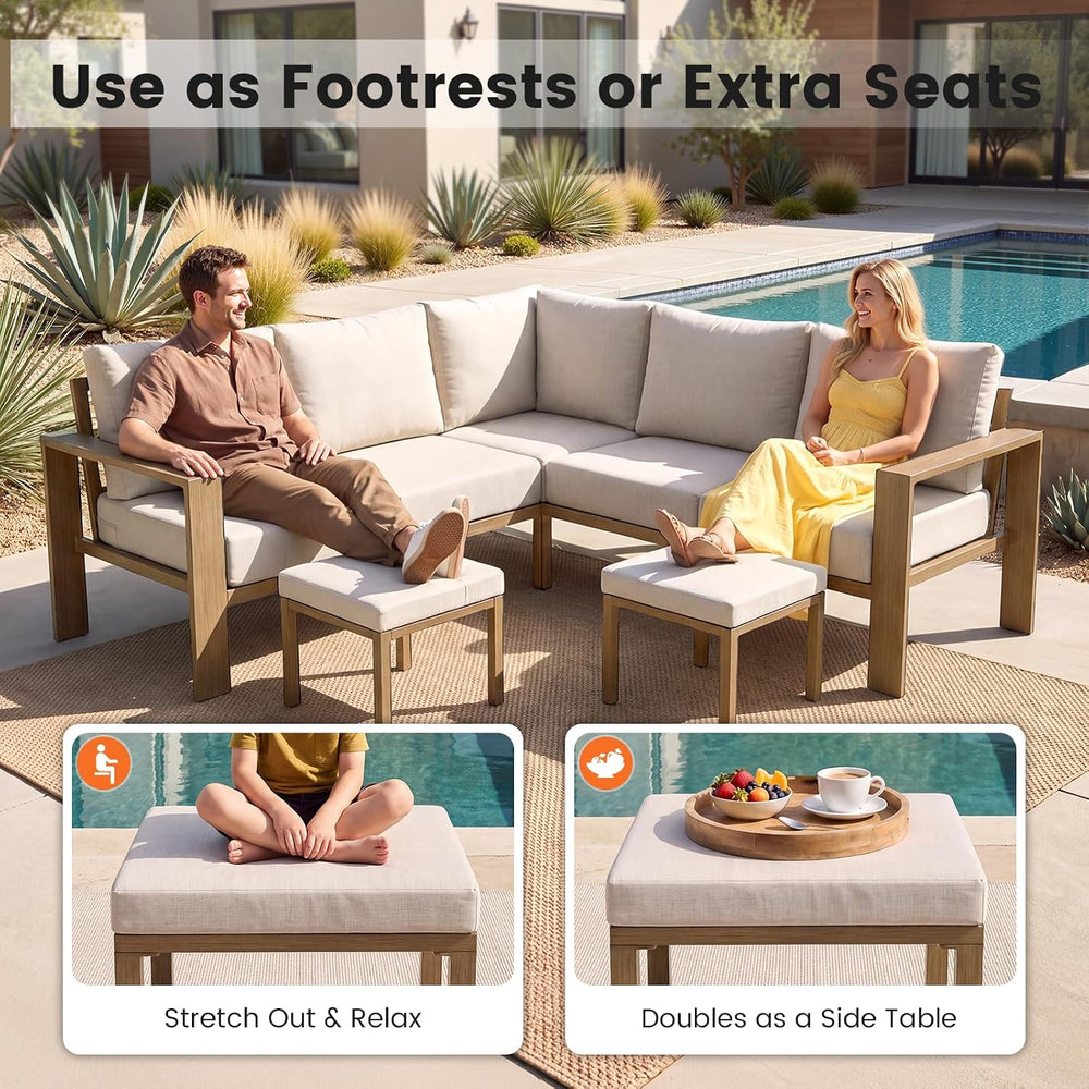 UDPATIO Outdoor Patio Furniture Set L-Shaped Couch with 2 Ottoman, 8-Piece