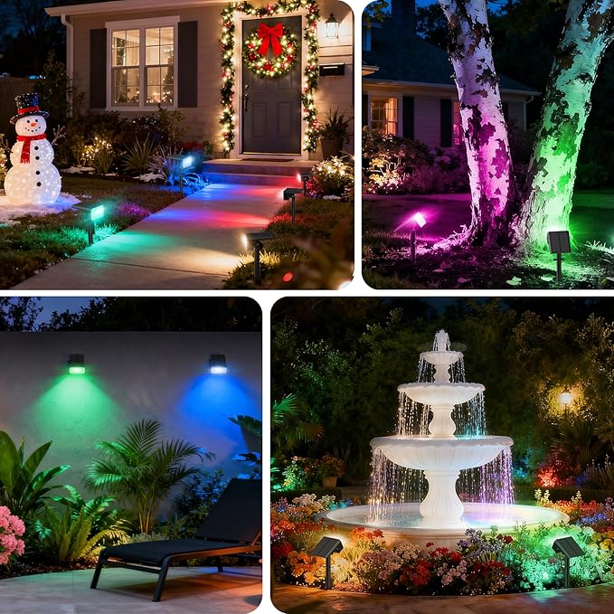 Solar Color Changing Spot Lights Outdoor Waterproof IP65, [8 Pack/32 LED/7 Mo...