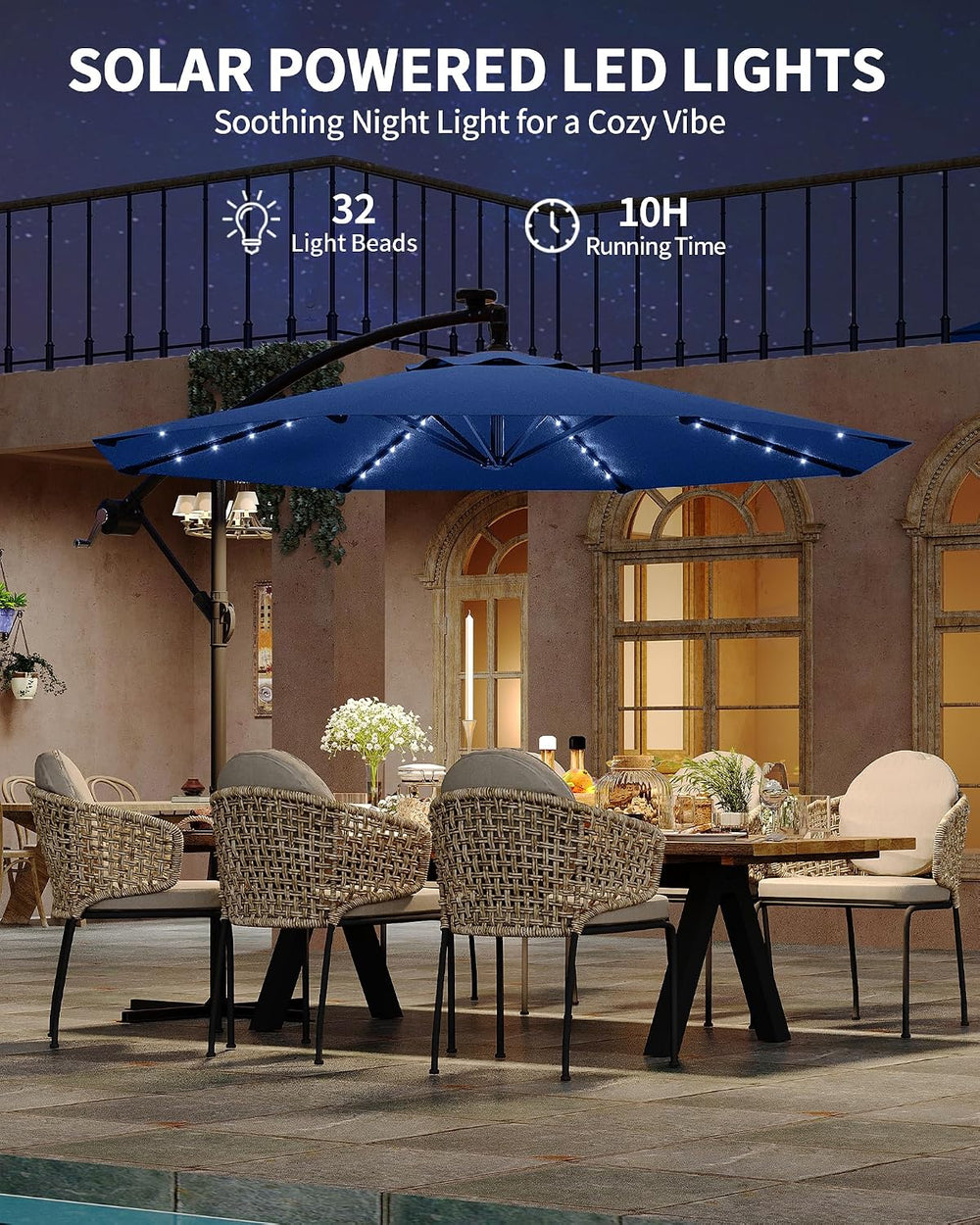 15FT Outdoor Patio Umbrella,Double-Sided Rectangle Market Umbrella with 36 LE...