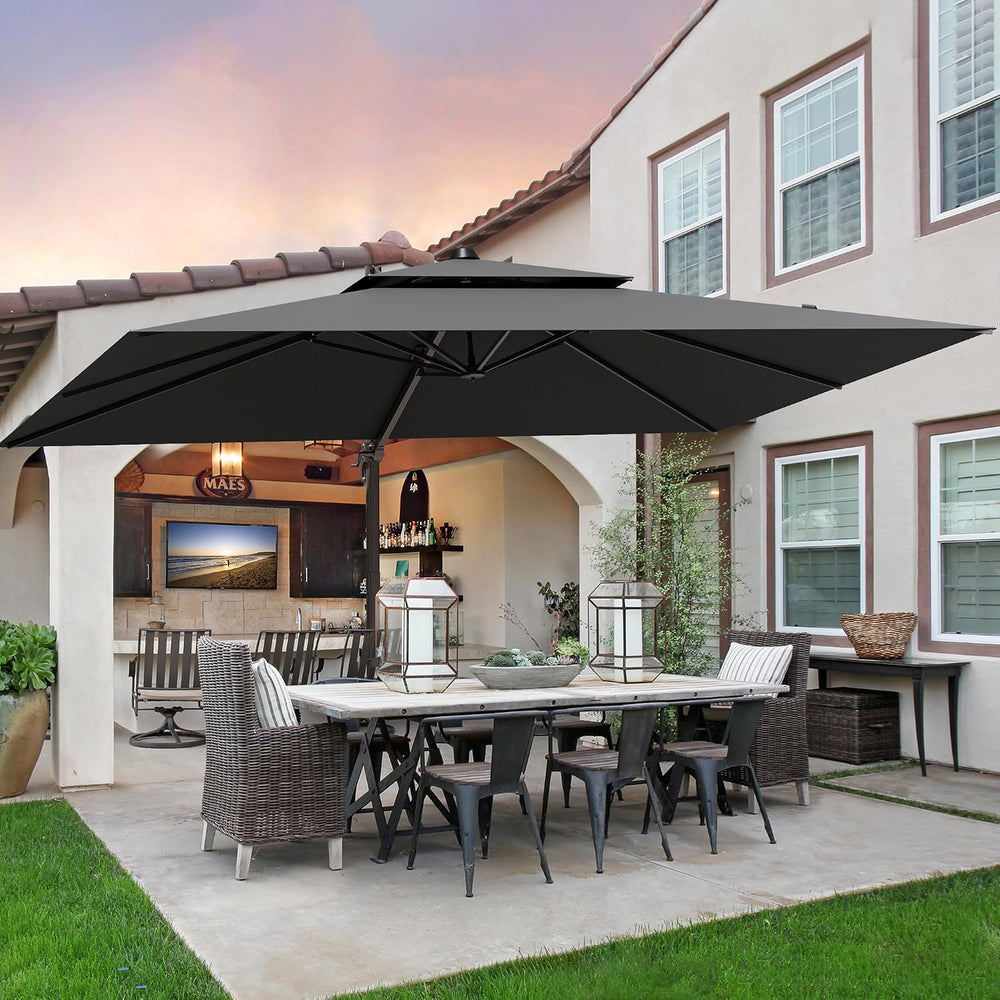 9x12FT Grey Cantilever Outdoor Patio Umbrella with Base, Large Rectangular Of...