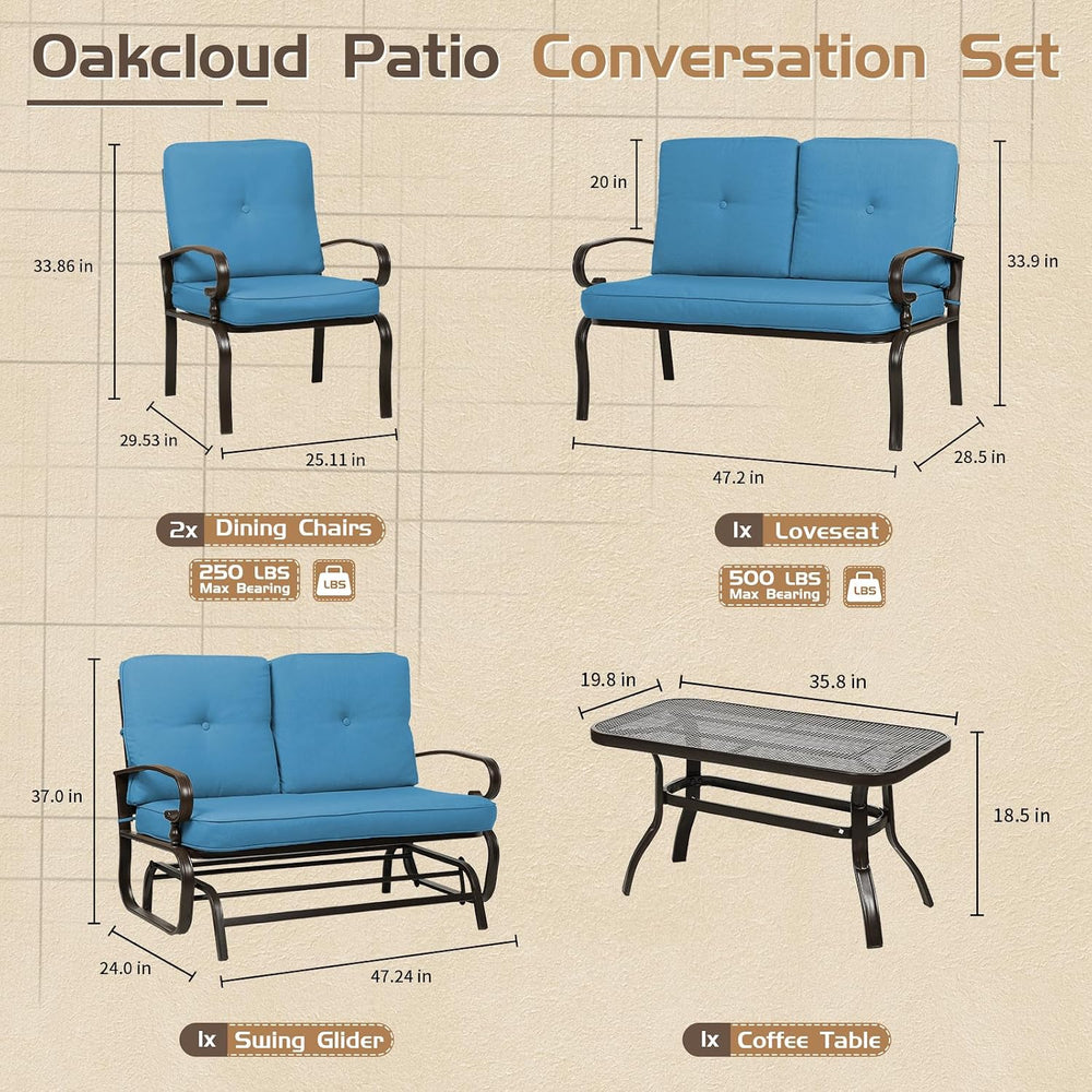 Oakcloud 5-Piece Outdoor Metal Furniture Sets Patio Conversation Set Wrought ...