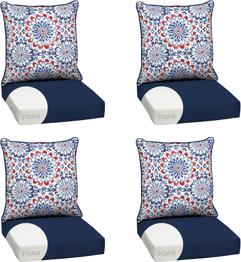 Arden Outdoor Deep Seat Cushion Set, Foam, 4-Pack, 24x24, Clark Blue