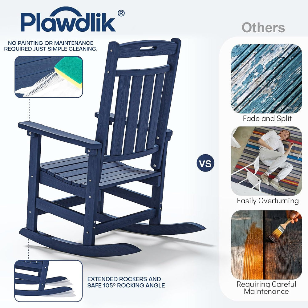 Plawdlik Outdoor Rocking Chair Set of 2, All-Weather Patio Rocker, Navy