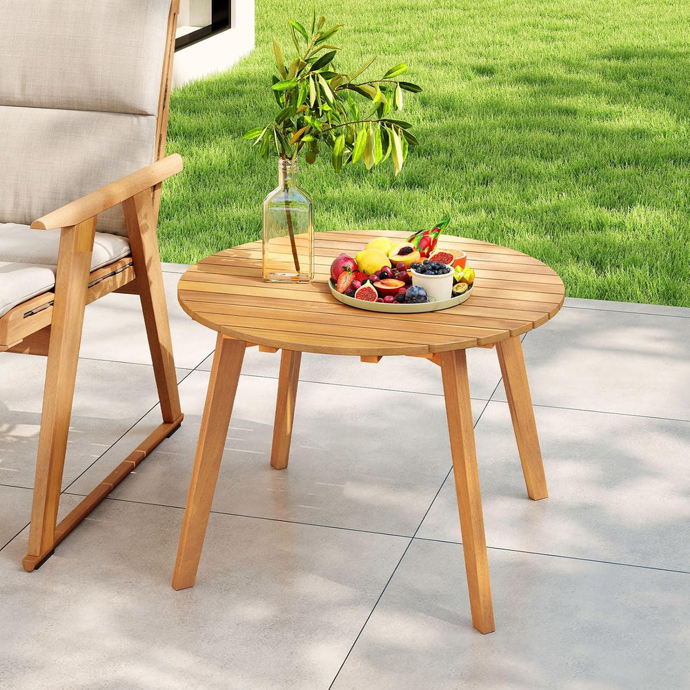 Tangkula Outdoor Side Table, 24.5 Inch Acacia Wood Round Accent Bistro Patio ...