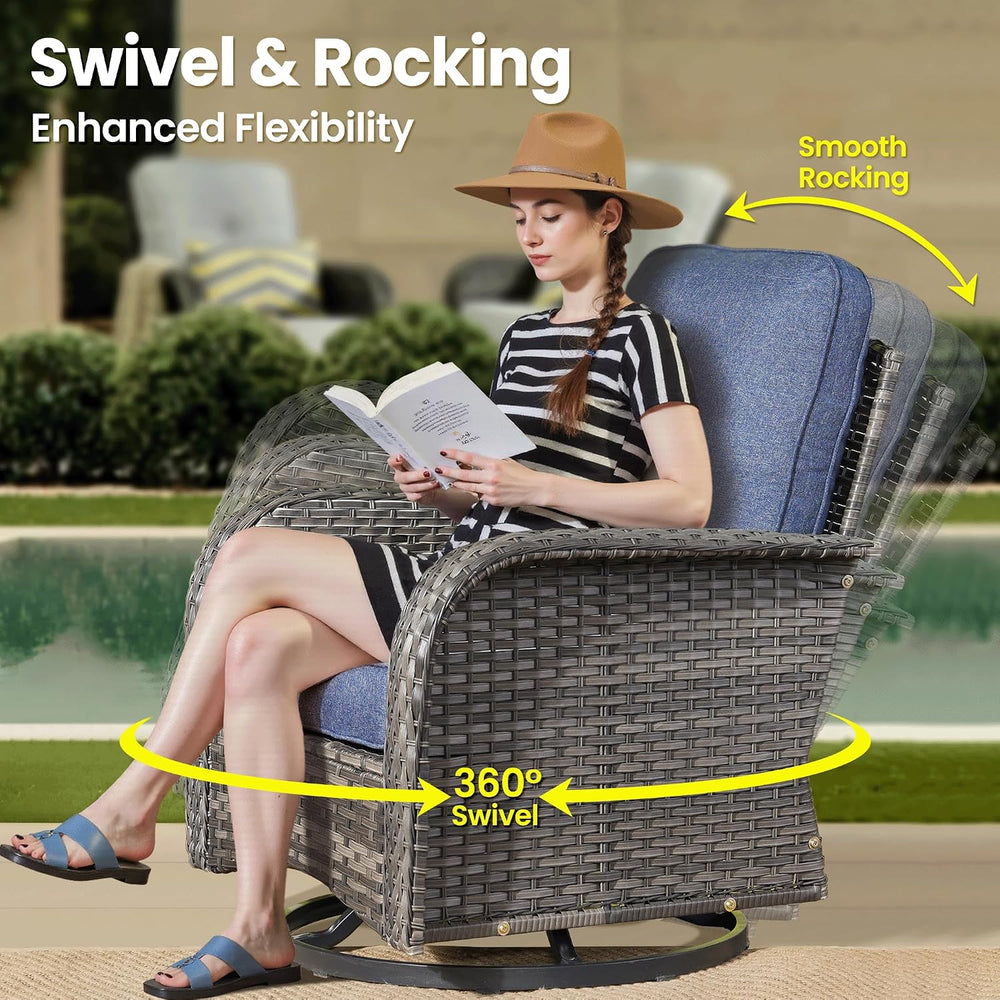 ovios 3 Pieces Patio Furniture Set, Outdoor Wicker Sofa with Swivel Glider Ch...