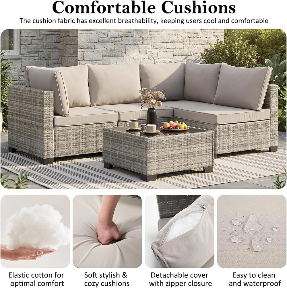 ANJ 3 Piece Outdoor Wicker Patio Furniture Set, Modular Loveseat Sofa with wi...