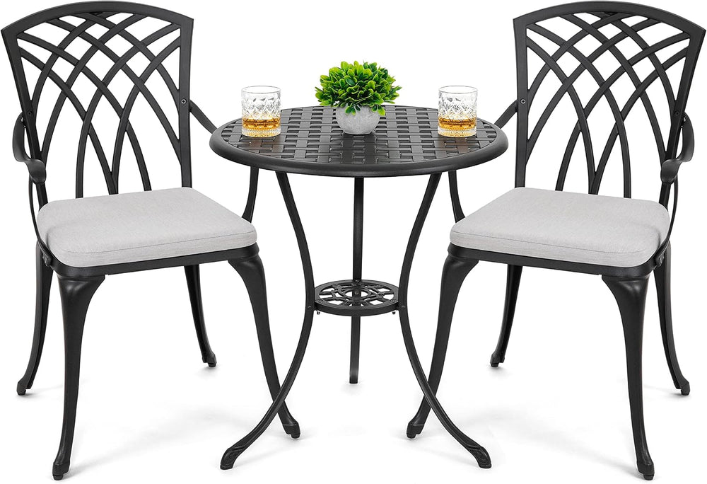 NUU GARDEN Outddor 3 Piece Bistro Set, Cast Aluminum Patio Furniture with Umb...