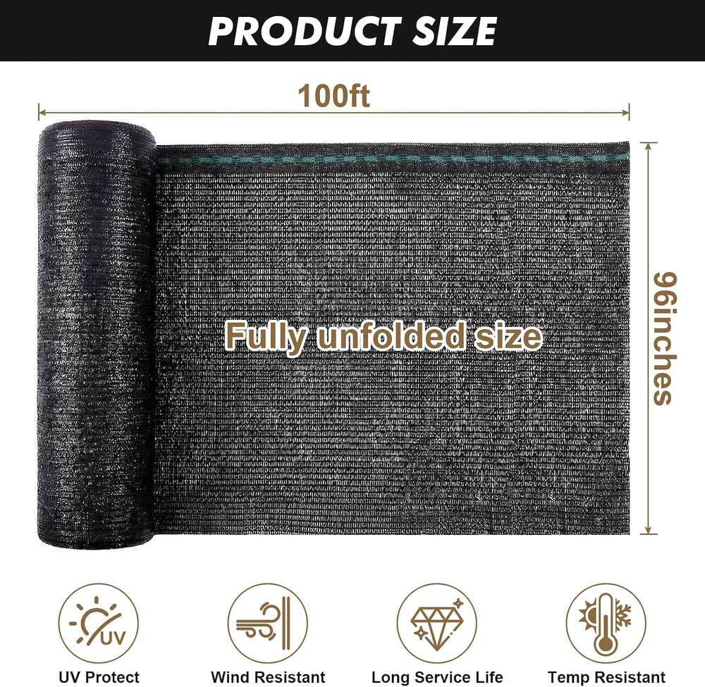 Artpuch 50% Black Garden Shade Cloth Roll for Plants, 8' x 100 FT