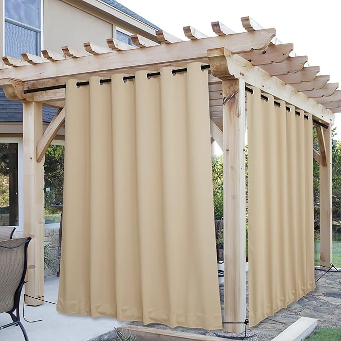 NICETOWN 2 Panels Outdoor Curtains for Patio Waterproof & Windproof, Grom...