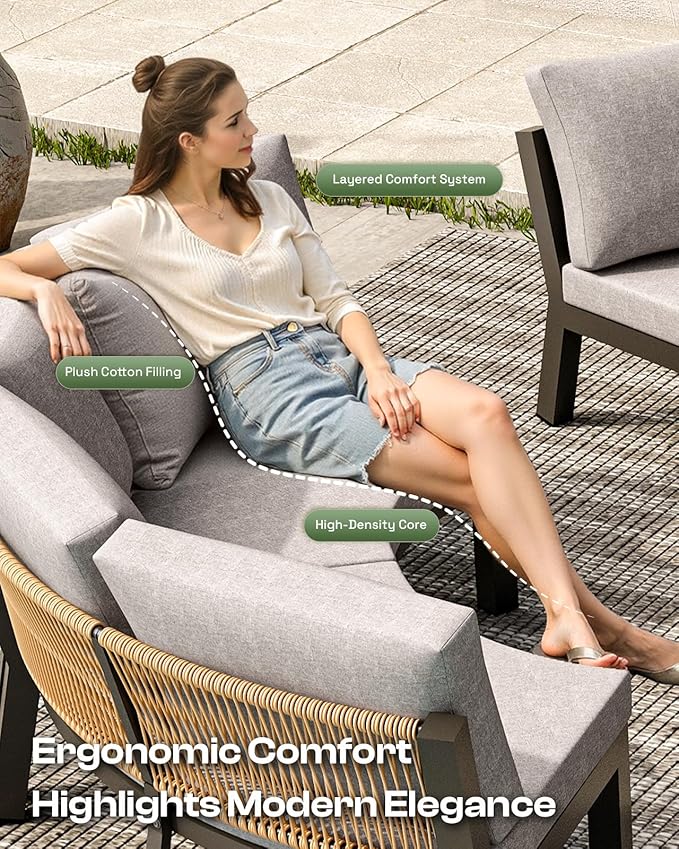 Outdoor Patio Sectional Modular Sofa, Aluminum 1 Piece Curved Patio Couch wit...
