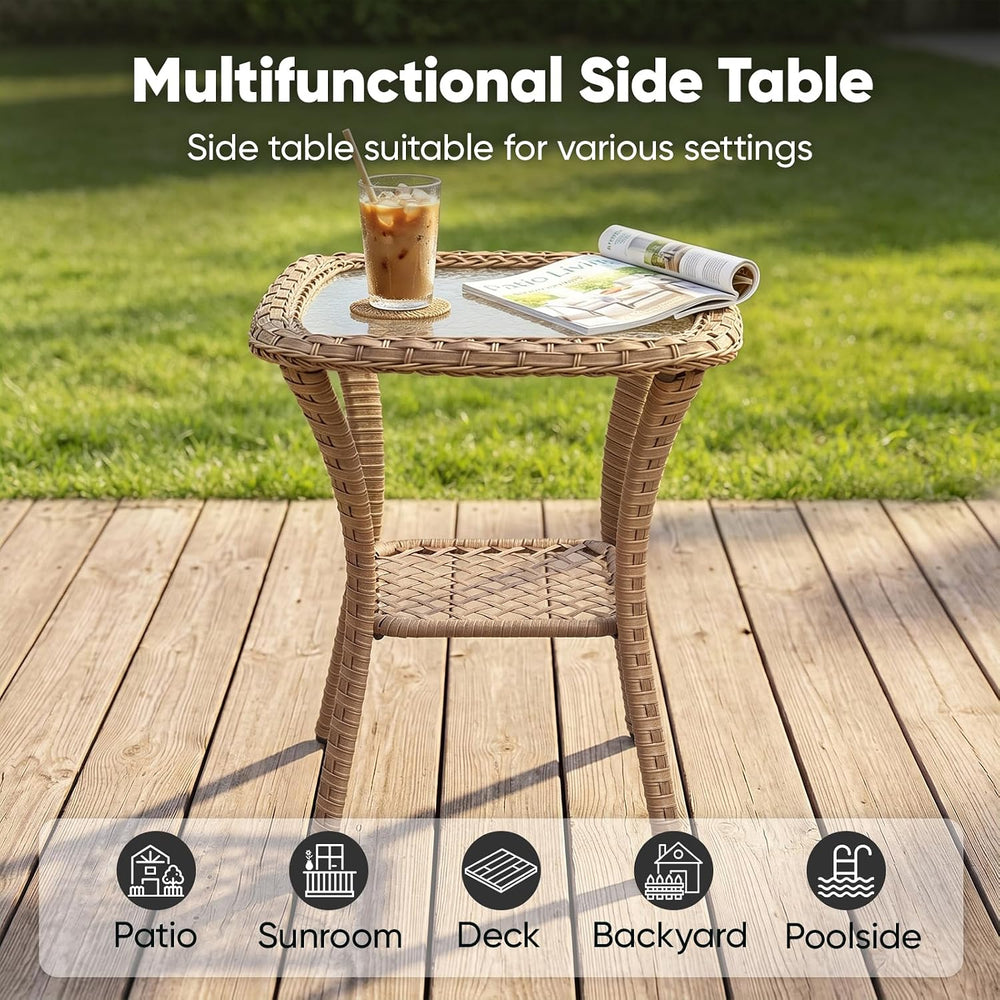 Belord Small Outdoor Side Table - 50 LBS Weight Capacity Wicker Side Table wi...