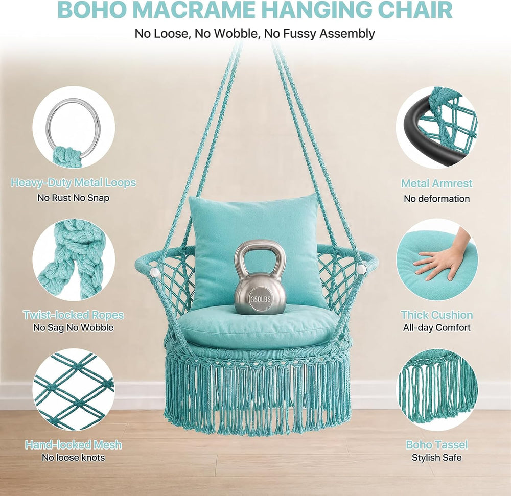 Athena Collection Macrame Hammock Chair with Mounting Hardware Kit, Green