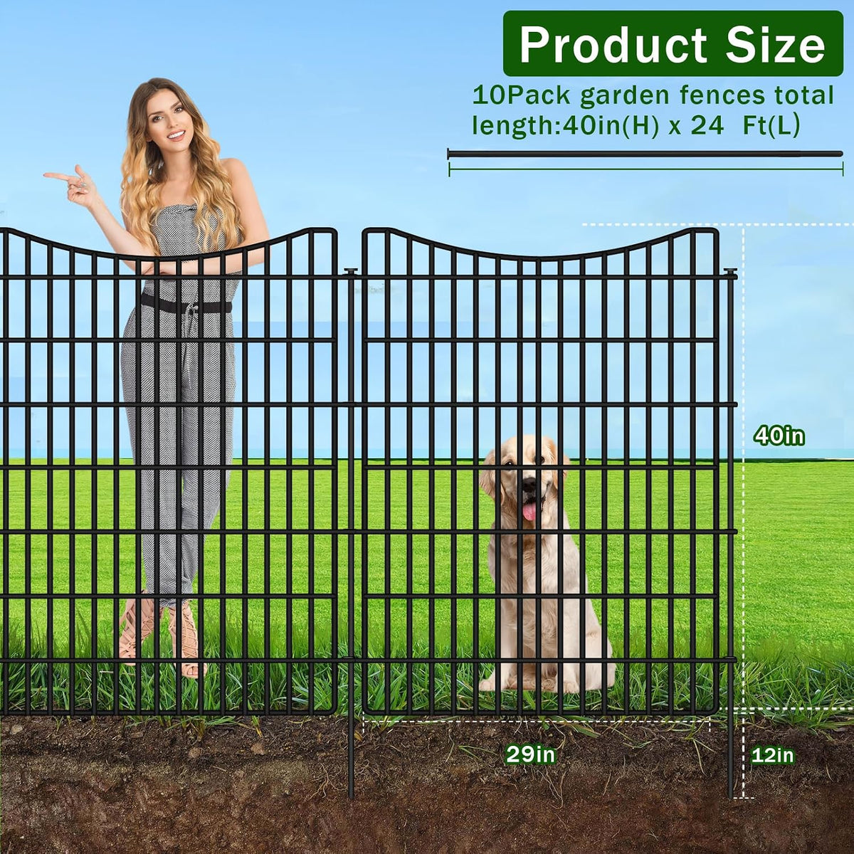 10 panels garden fencing animal barrier with gate shown in use
