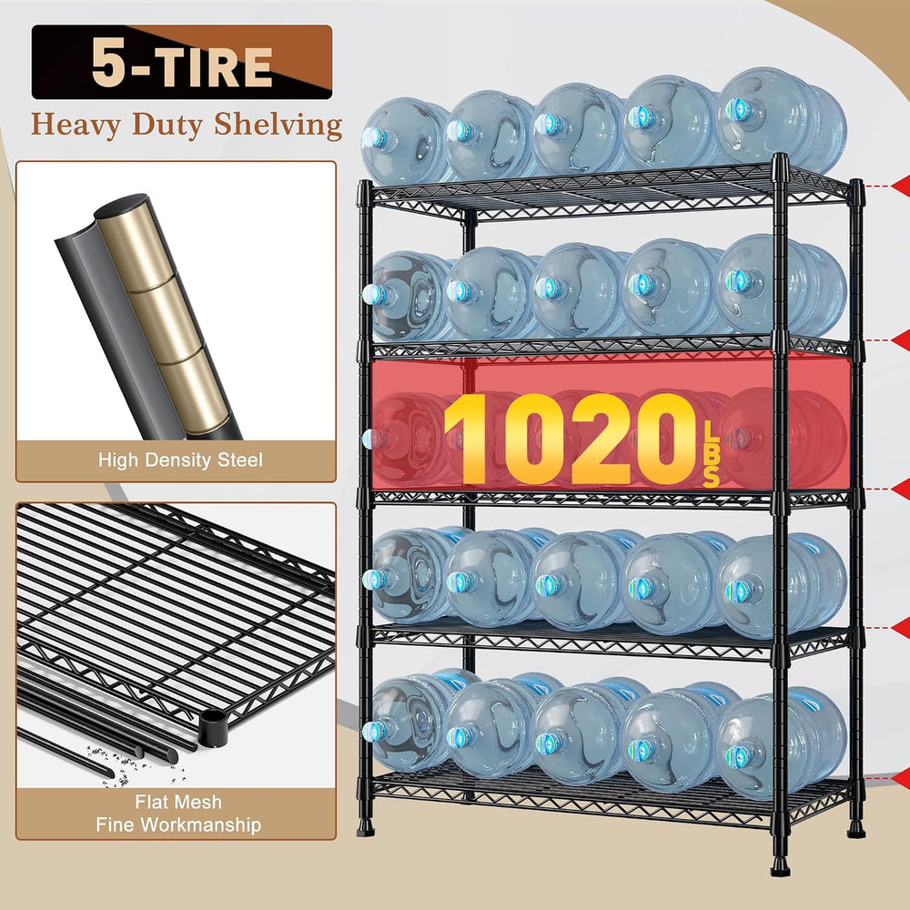 REIBII 63" H 5-Tier Heavy Duty Storage Shelves, 1020 lbs, 2-in-1 Adjustable