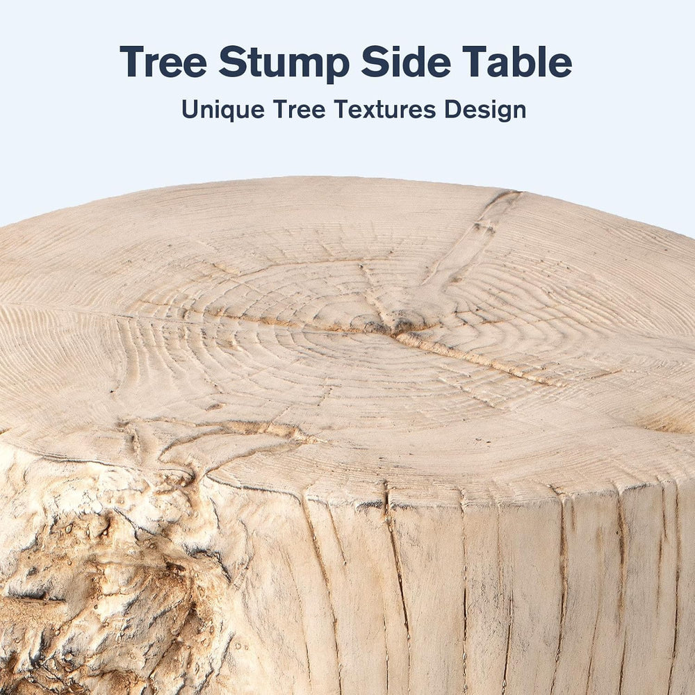 HOMPUS Concrete Outdoor Side Table, Tree Stump, Modern Round Coffee Table