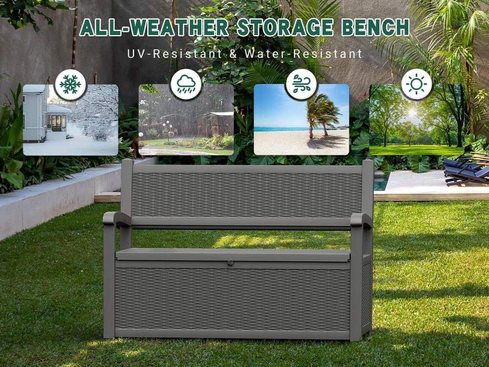 80 Gallon Outdoor Storage Bench, Resin Outside Storage Box with Armrest, Lock...