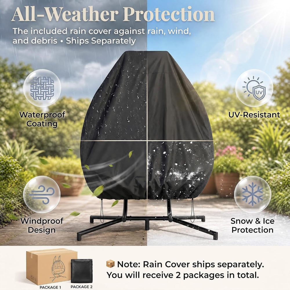 RADIATA Double Egg Swing Chair with Stand and Cover, Outdoor 2 Person, Teal