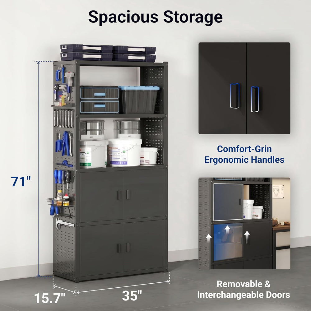 FLEXIMOUNTS 129"L Modular Garage Storage Cabinet with Workbench, Black