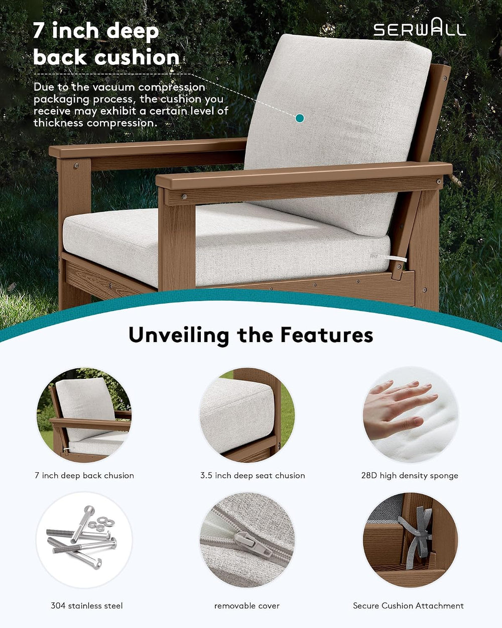 SERWALL HDPE Outdoor Patio Furniture Set Outdoor Couch