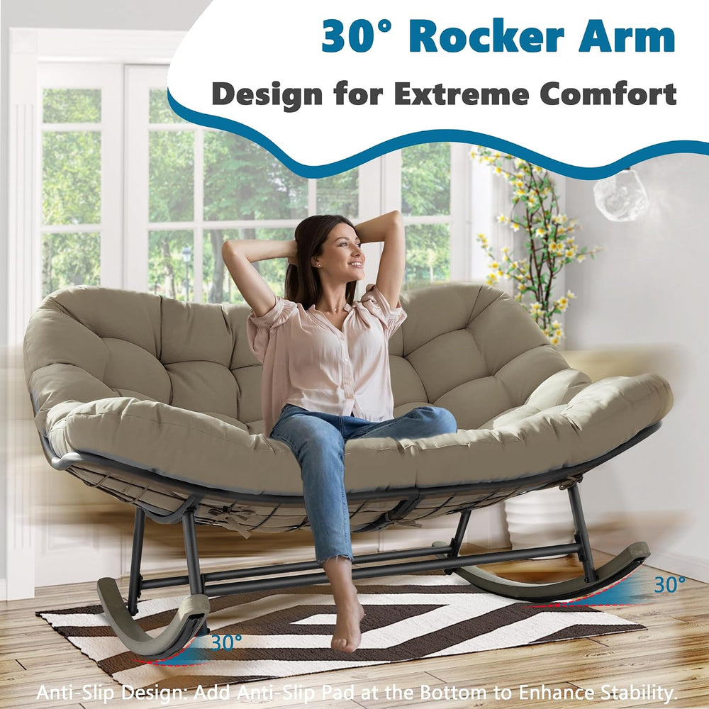Double Papasan Rocking Chair, Oversized Loveseat Egg Chair with Thick Cushion...