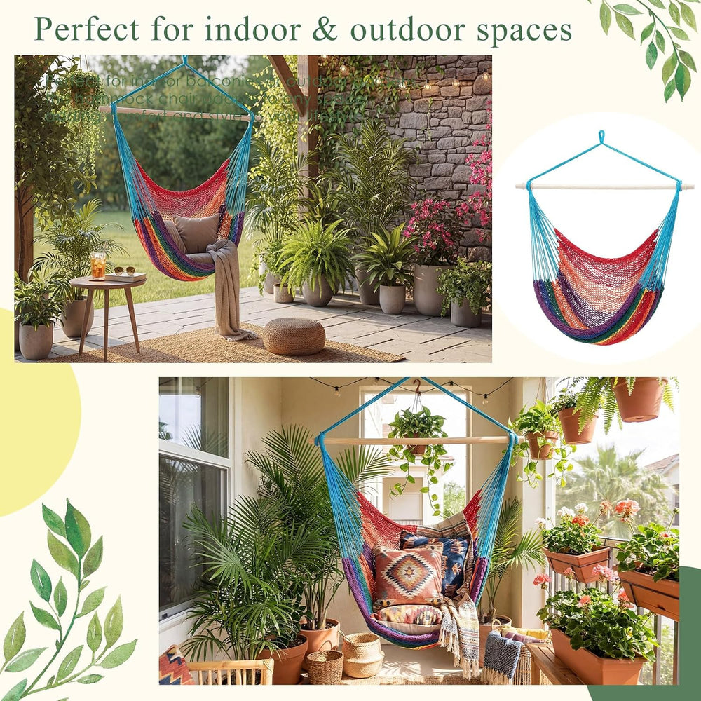 Barydat 2 Pcs Hanging Hammock Chair Boho Swing Chair, Rainbow Color