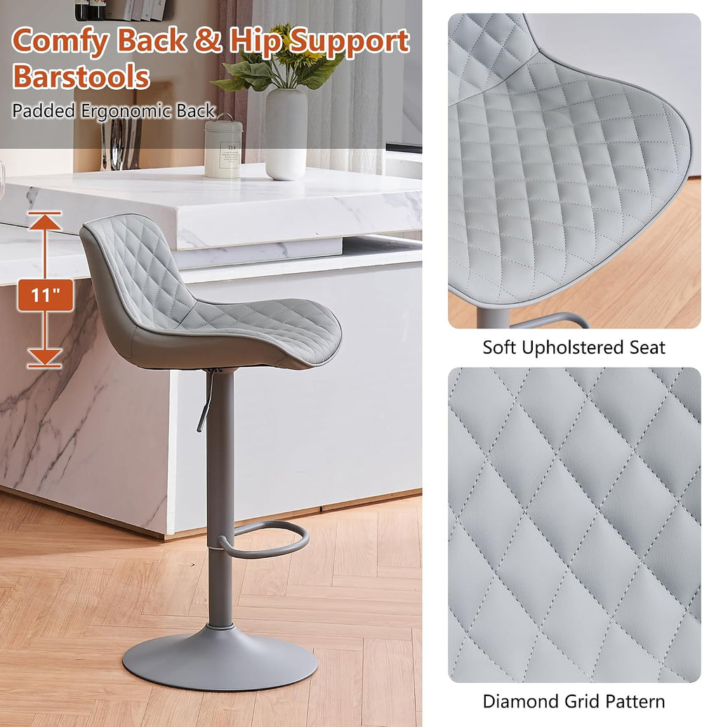 YOUTASTE All Grey Bar Stools Set of 2, Upholstered Counter Height Bar Stool, ...