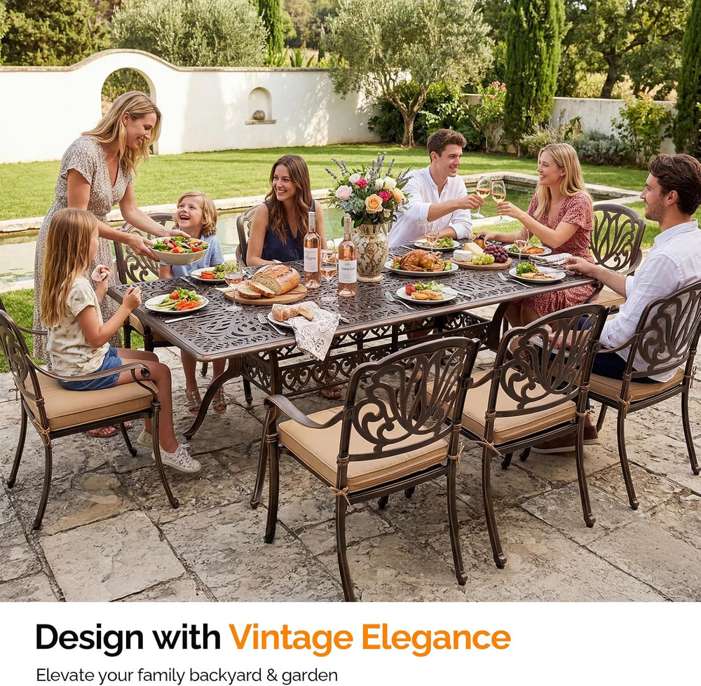 VINGLI 9 Pieces Outdoor Dining Set, Cast Aluminium All-Weather Patio Dining S...