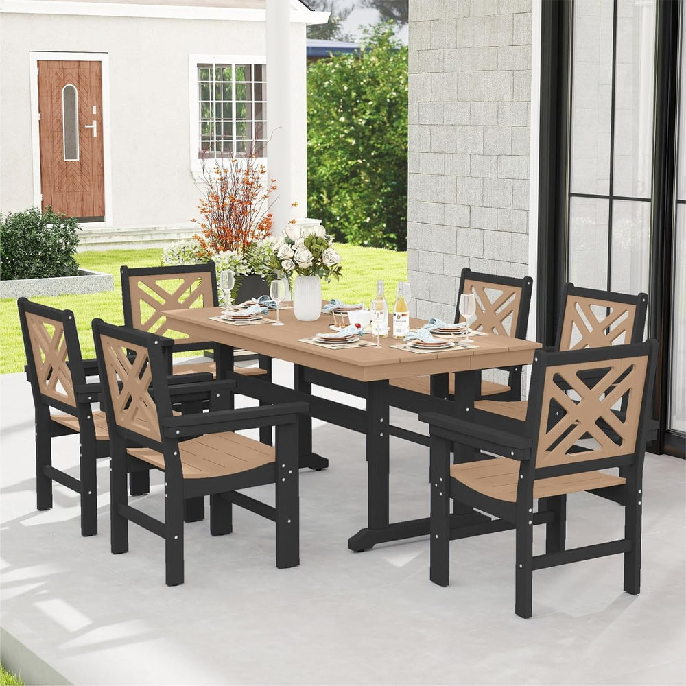 7-Piece Outdoor Dining Set, HDPE All-Weather Patio Table and Chairs Set for 6...