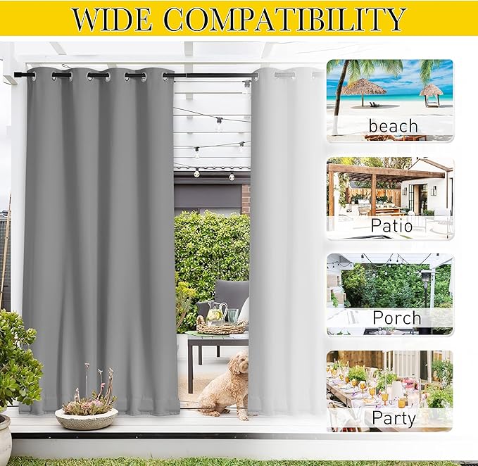 NICETOWN 2 Panels Waterproof Outdoor Curtains Fixed Grommet & Back Tab on...